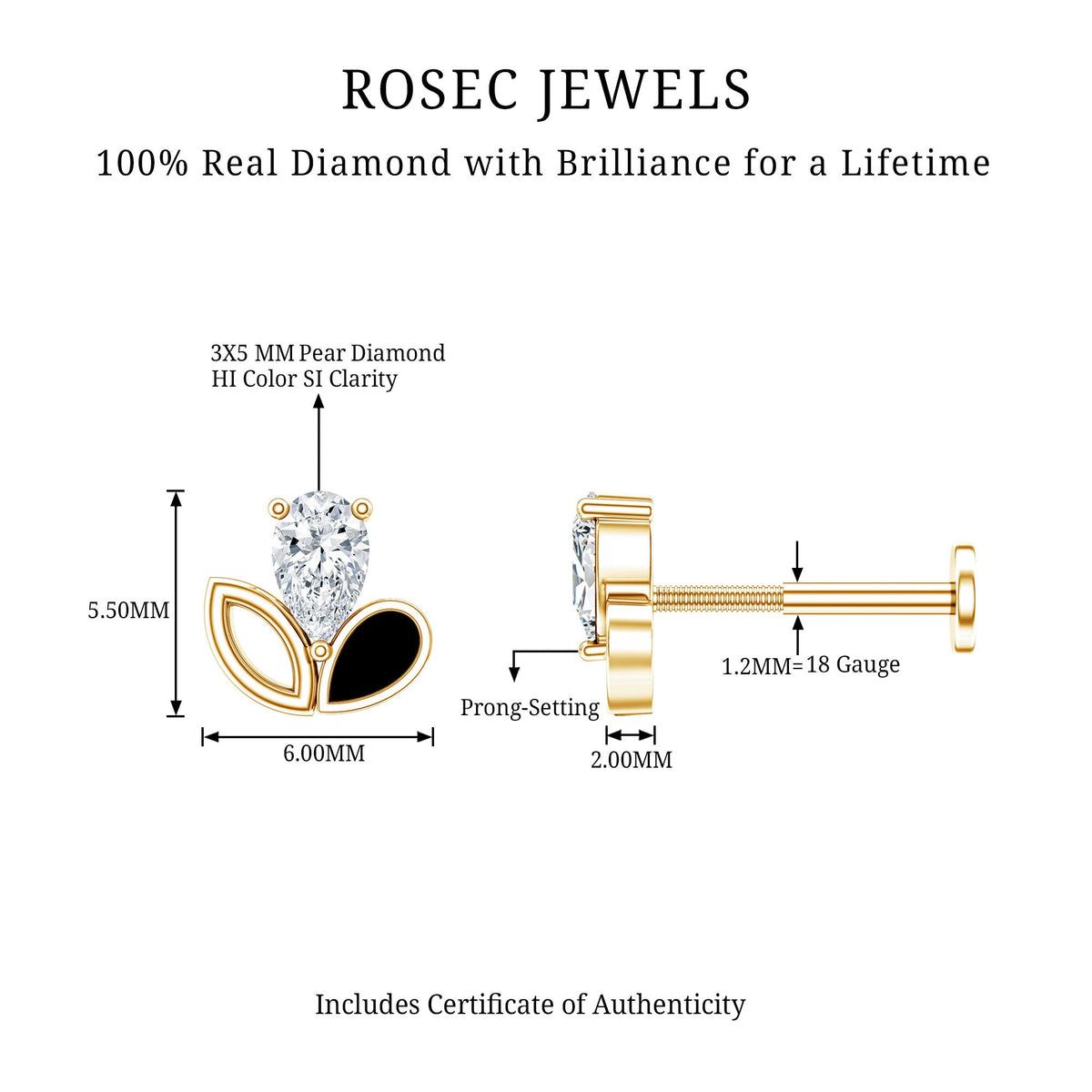 Pear Shape Diamond Leaf Earring for Helix Piercing