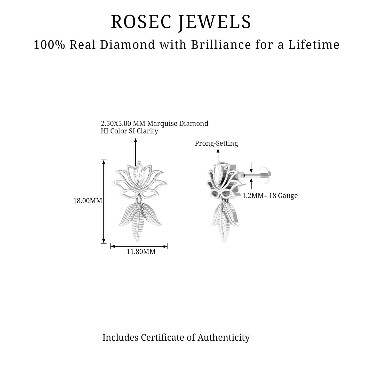 Marquise Diamond Lotus Flower Drop Earring