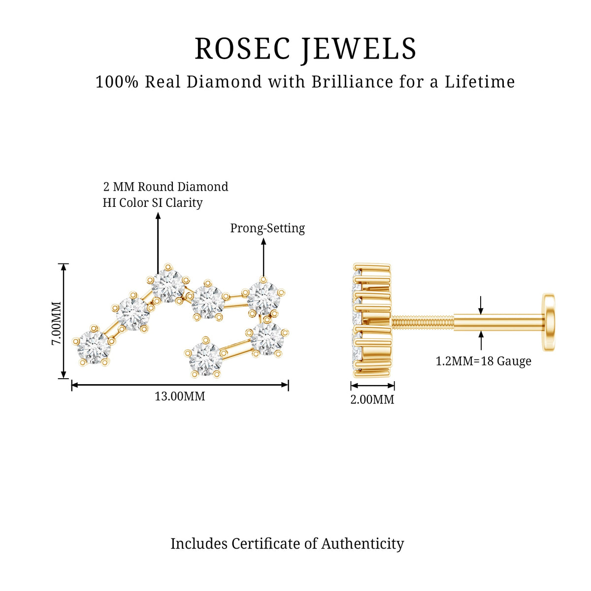 Diamond Taurus Zodiac Crawler Earring