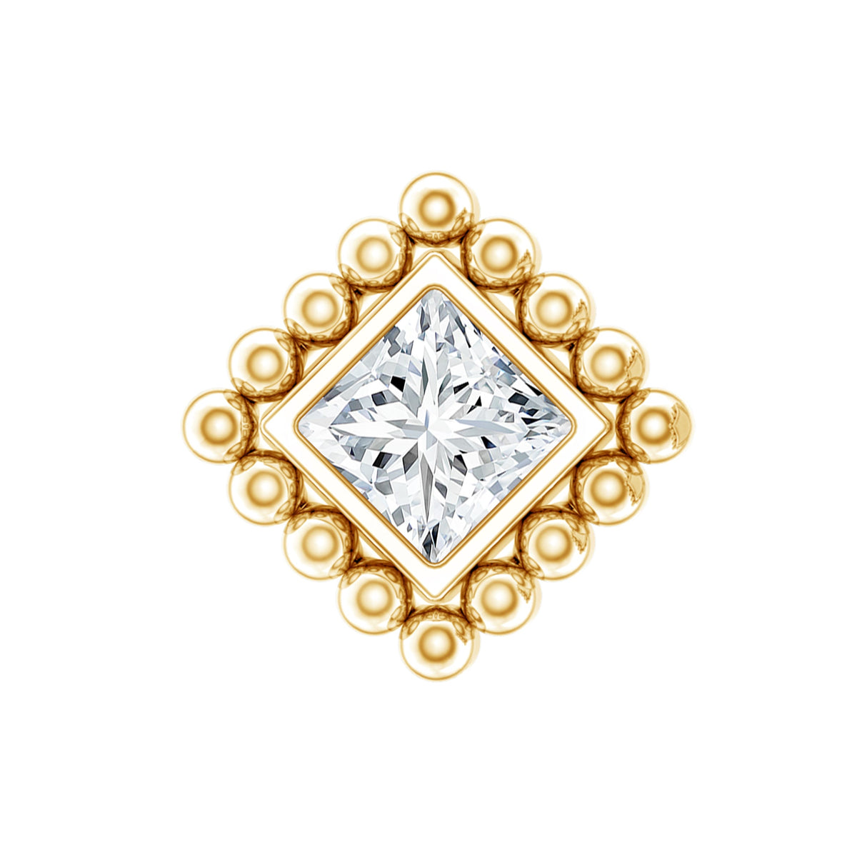 Princess Cut Diamond Solitaire Earring in Beaded Bezel Setting