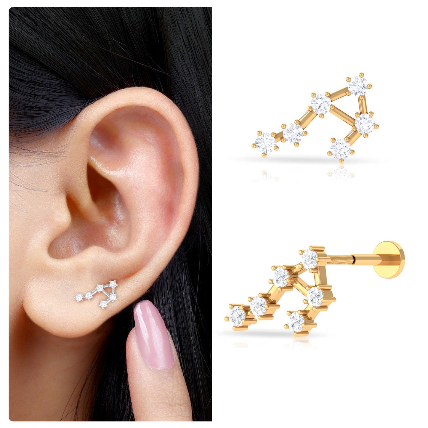 Certified Diamond Libra Constellation Piercing Earring