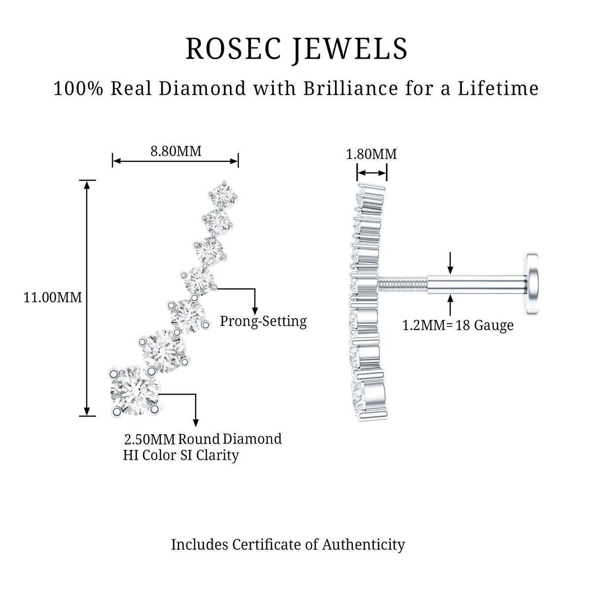 Graduated Style Diamond Ear Climber Earring