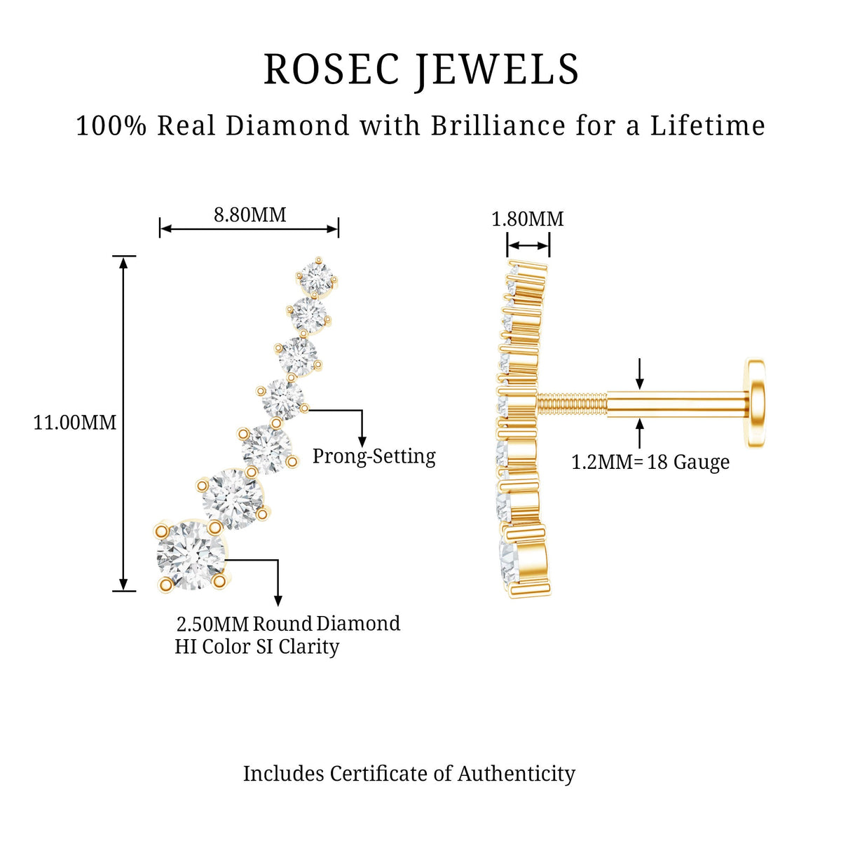 Graduated Style Diamond Ear Climber Earring
