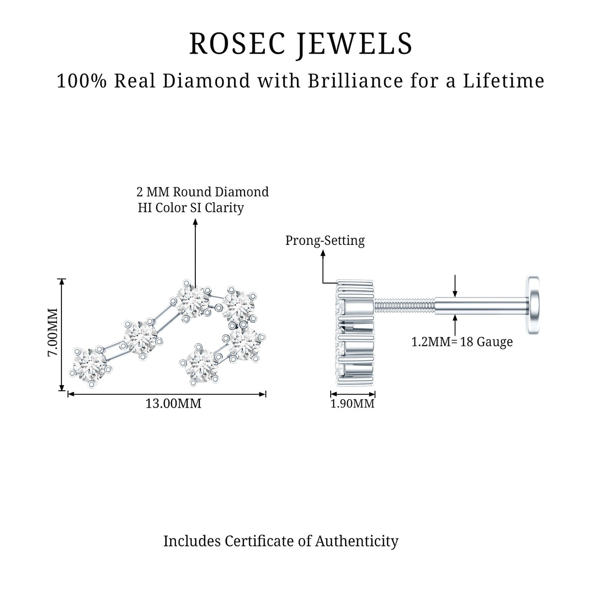 Diamond Cancer Zodiac Ear Crawler Earring