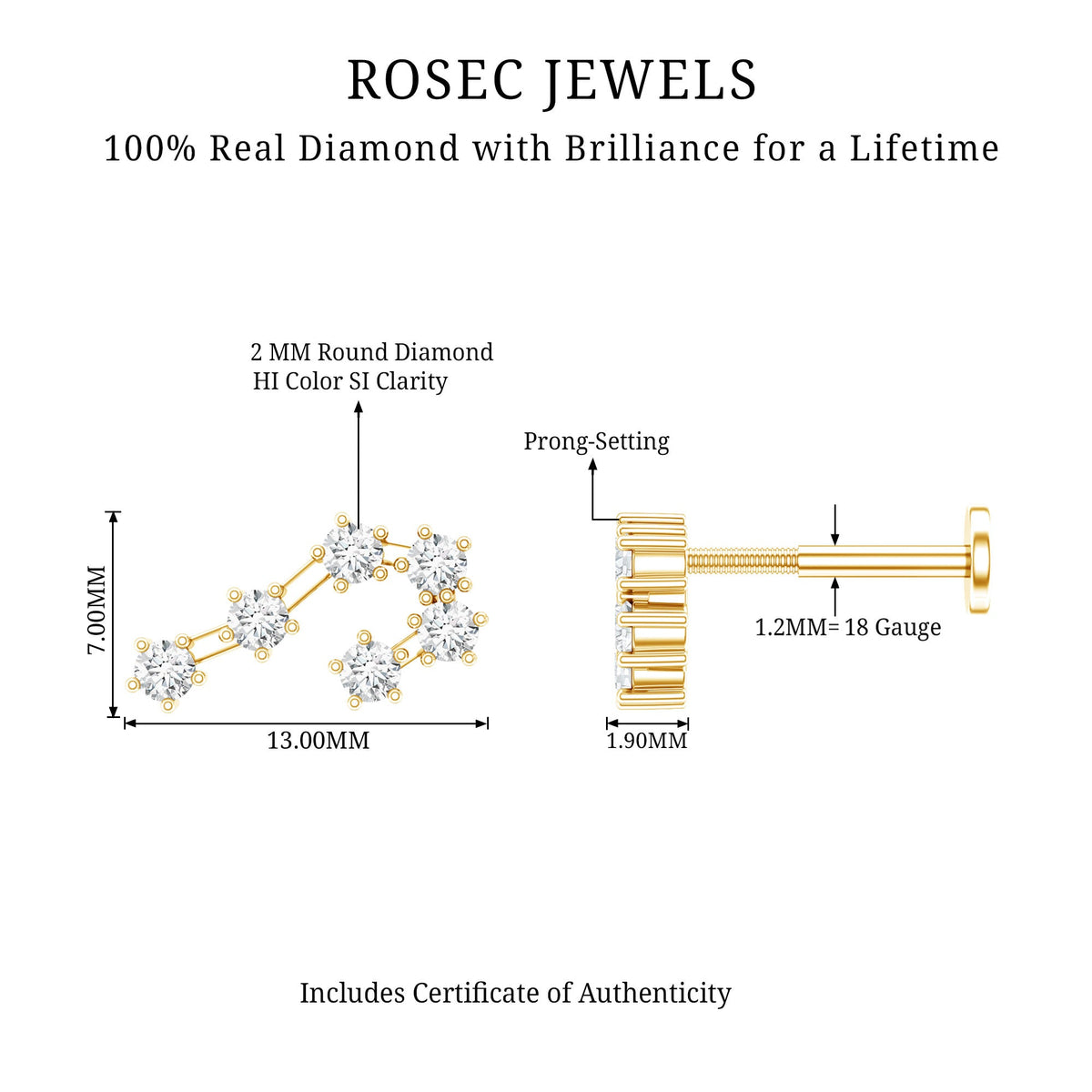 Diamond Cancer Zodiac Ear Crawler Earring