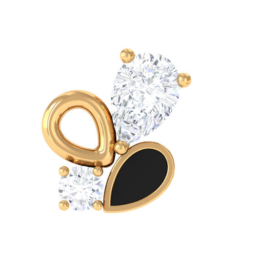 Diamond Helix Earring with Black Enamel