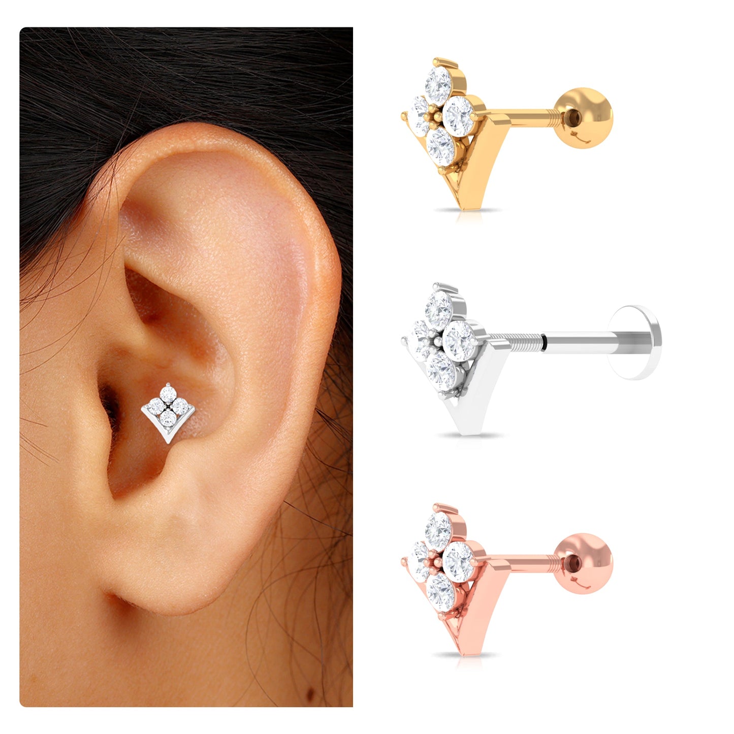 Diamond Cluster Upper Lobe Earring