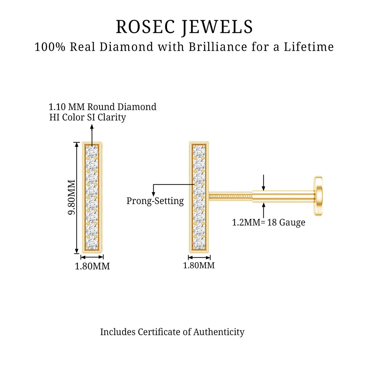 Minimalist Diamond Bar Earring for Helix Piercing
