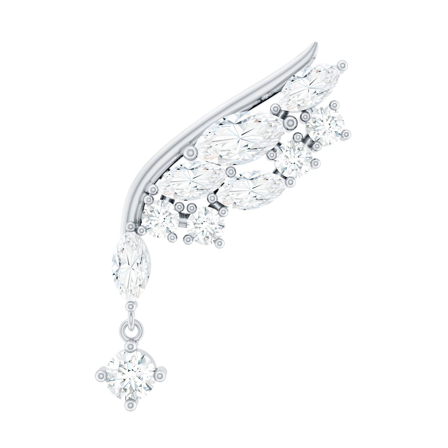 Unique Moissanite Wing Earring for Cartilage Piercing