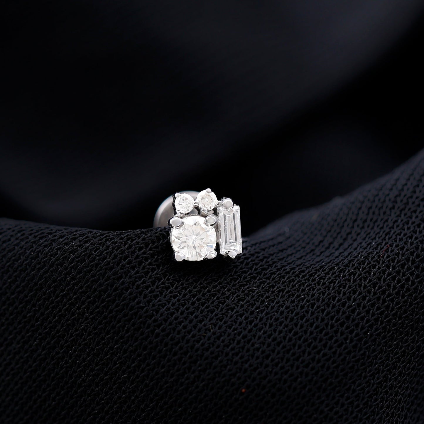 Baguette and Round Moissanite Cluster Tragus Earring