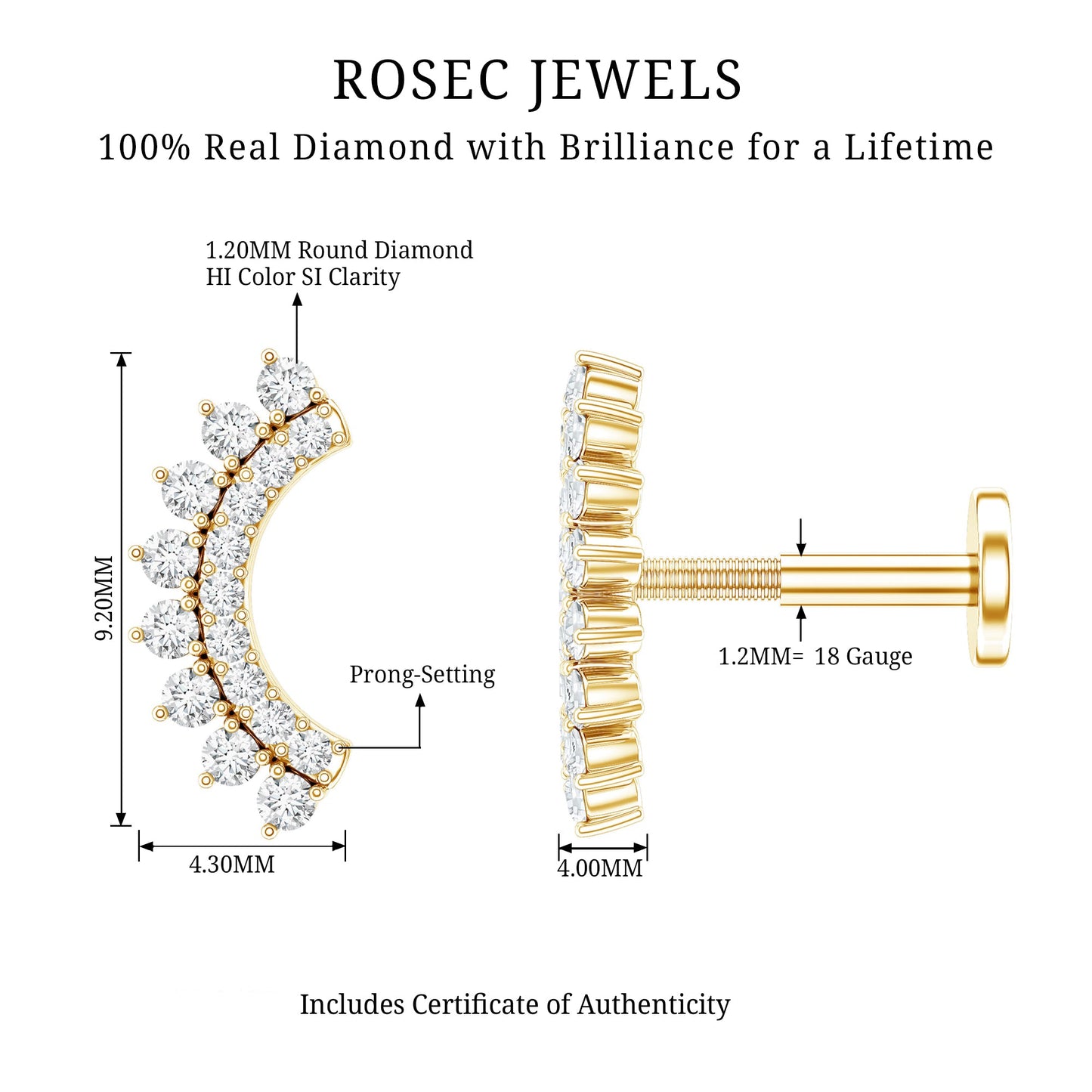 Certified Diamond Curved Cartilage Earring