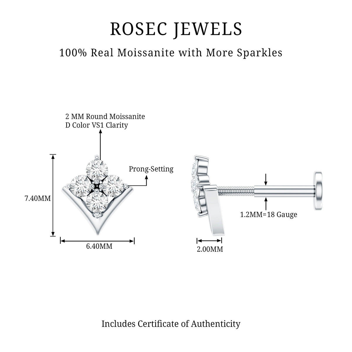 Certified Moissanite Floral Cluster Cartilage Earring