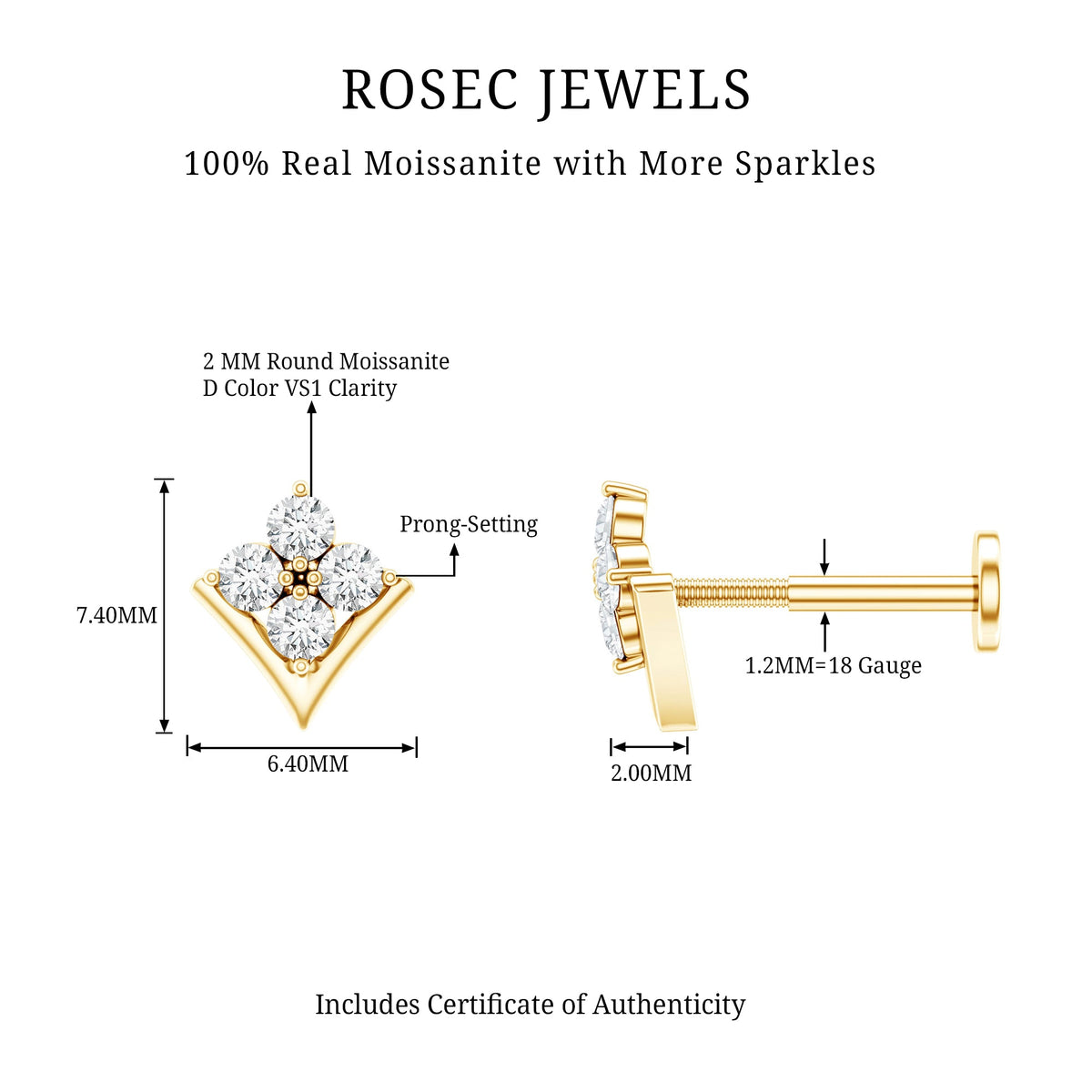 Certified Moissanite Floral Cluster Cartilage Earring
