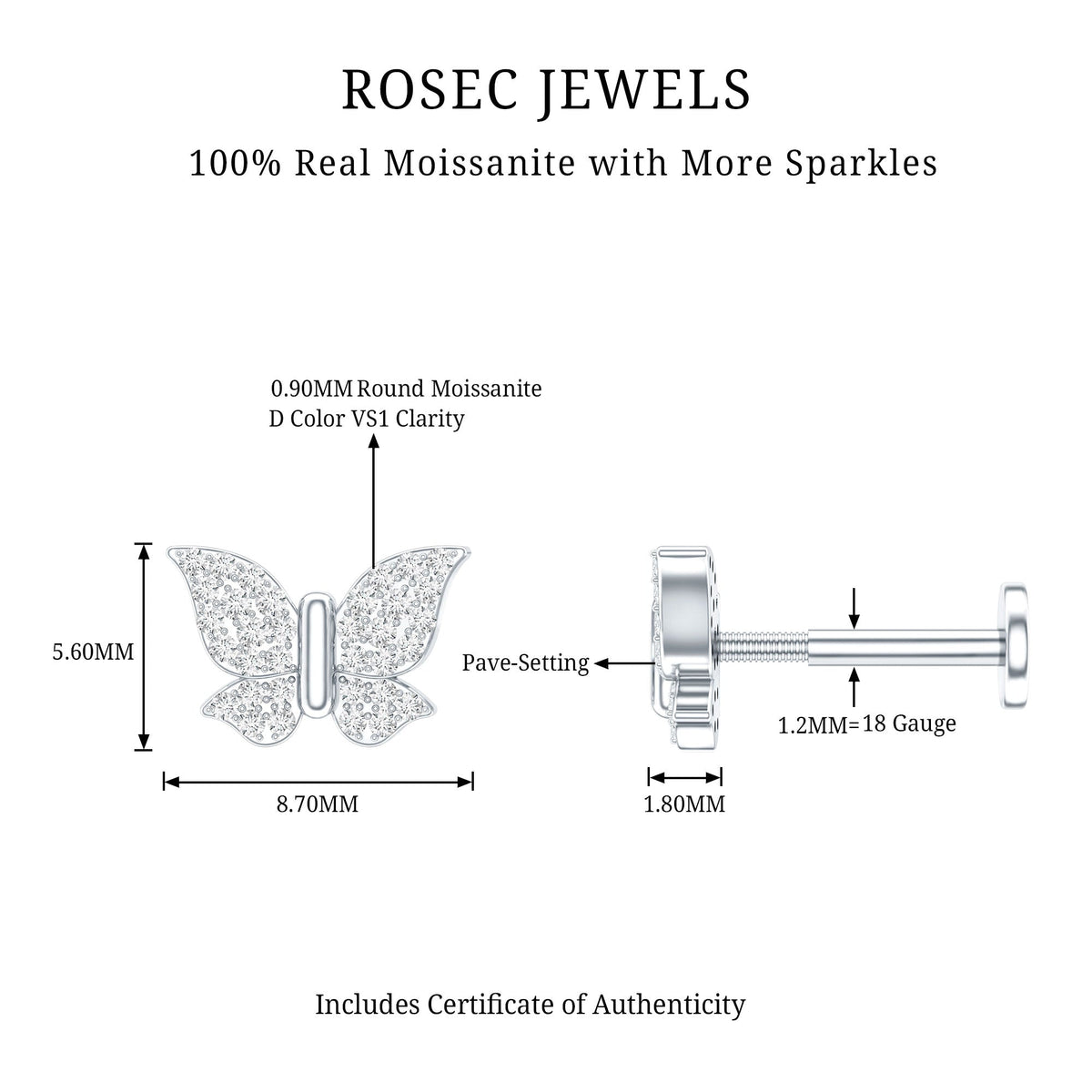 Exquisite Moissanite Butterfly Cartilage Earring
