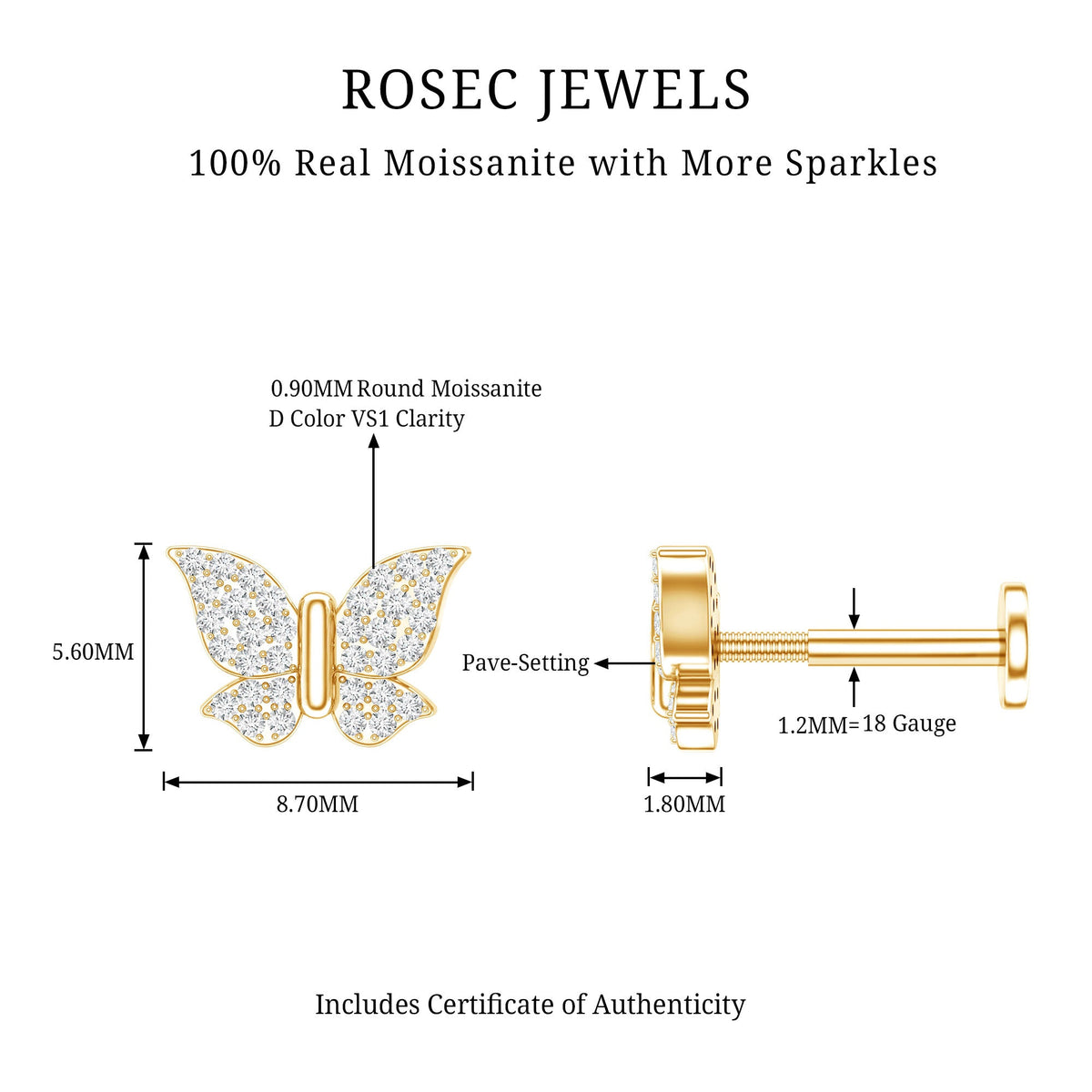 Exquisite Moissanite Butterfly Cartilage Earring