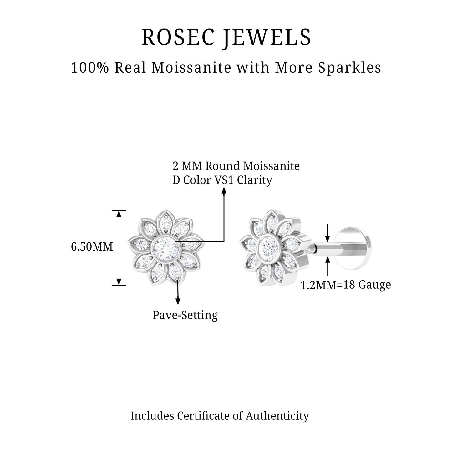 Moissanite Flower Cartilage Earring for Women