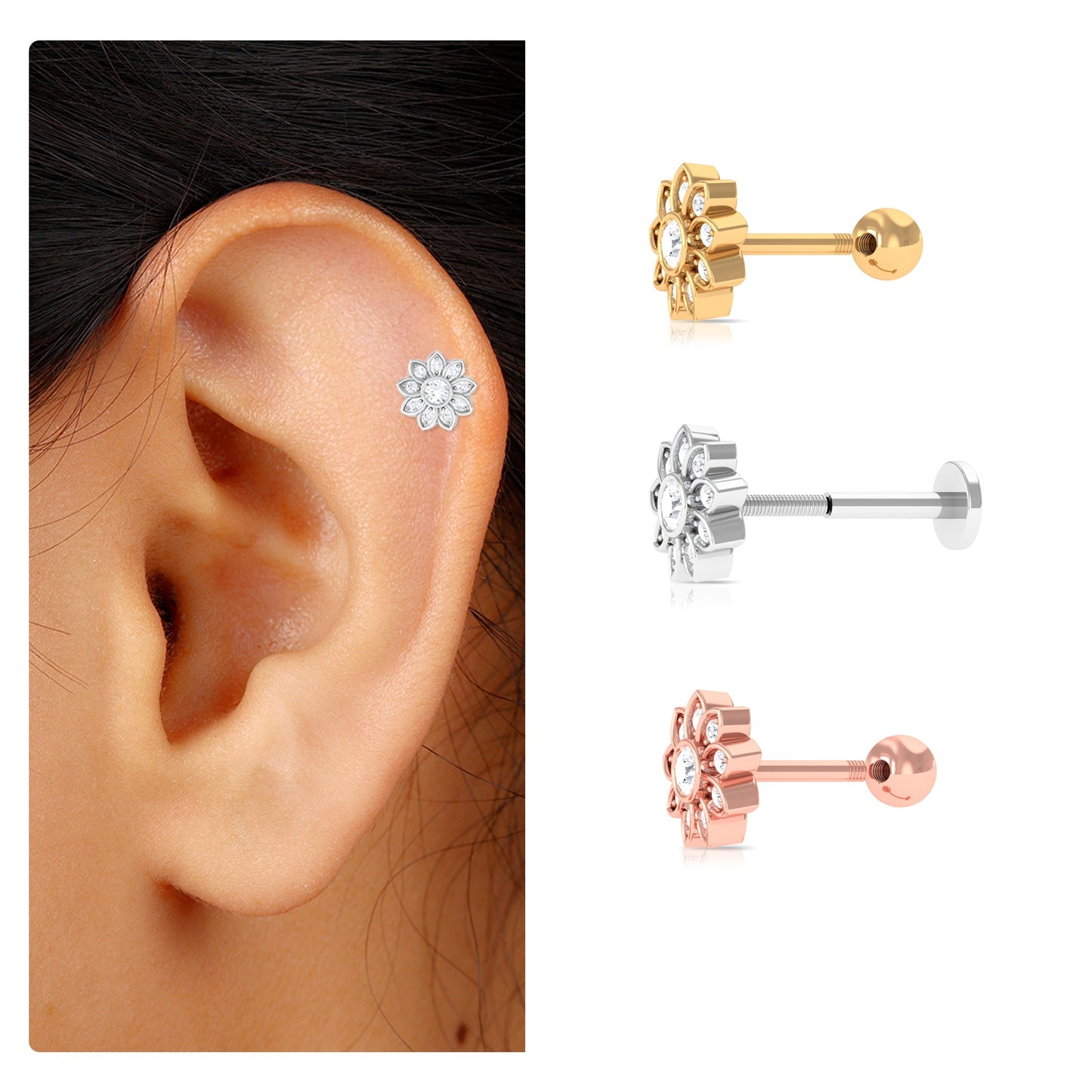 Moissanite Flower Cartilage Earring for Women