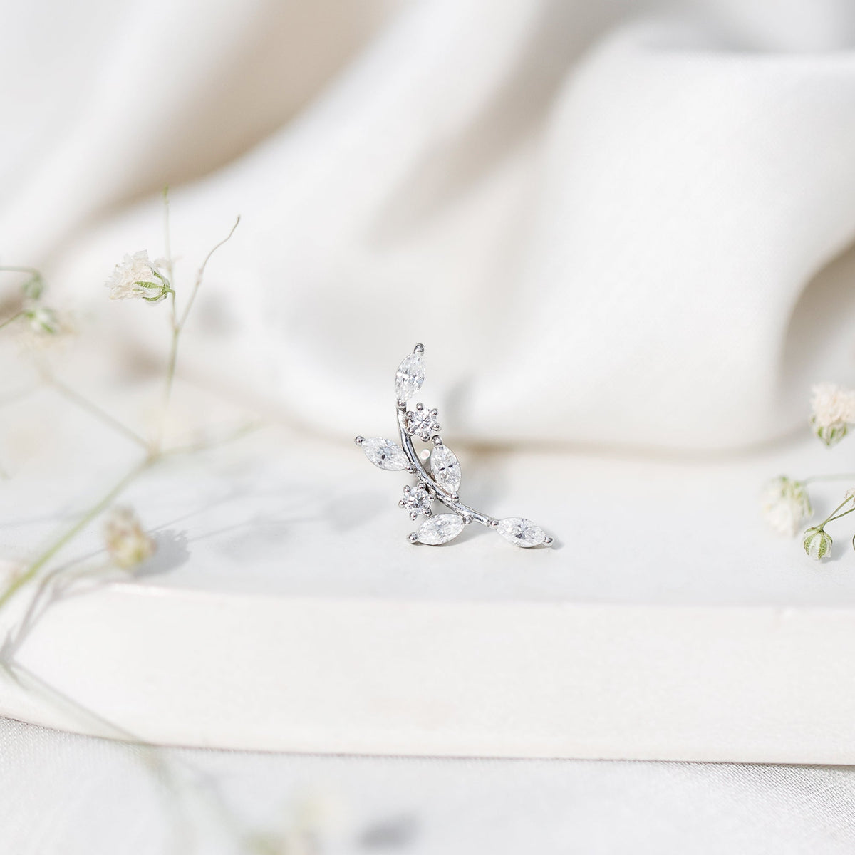 Womens Marquise Diamond Leaf Crawler Earring