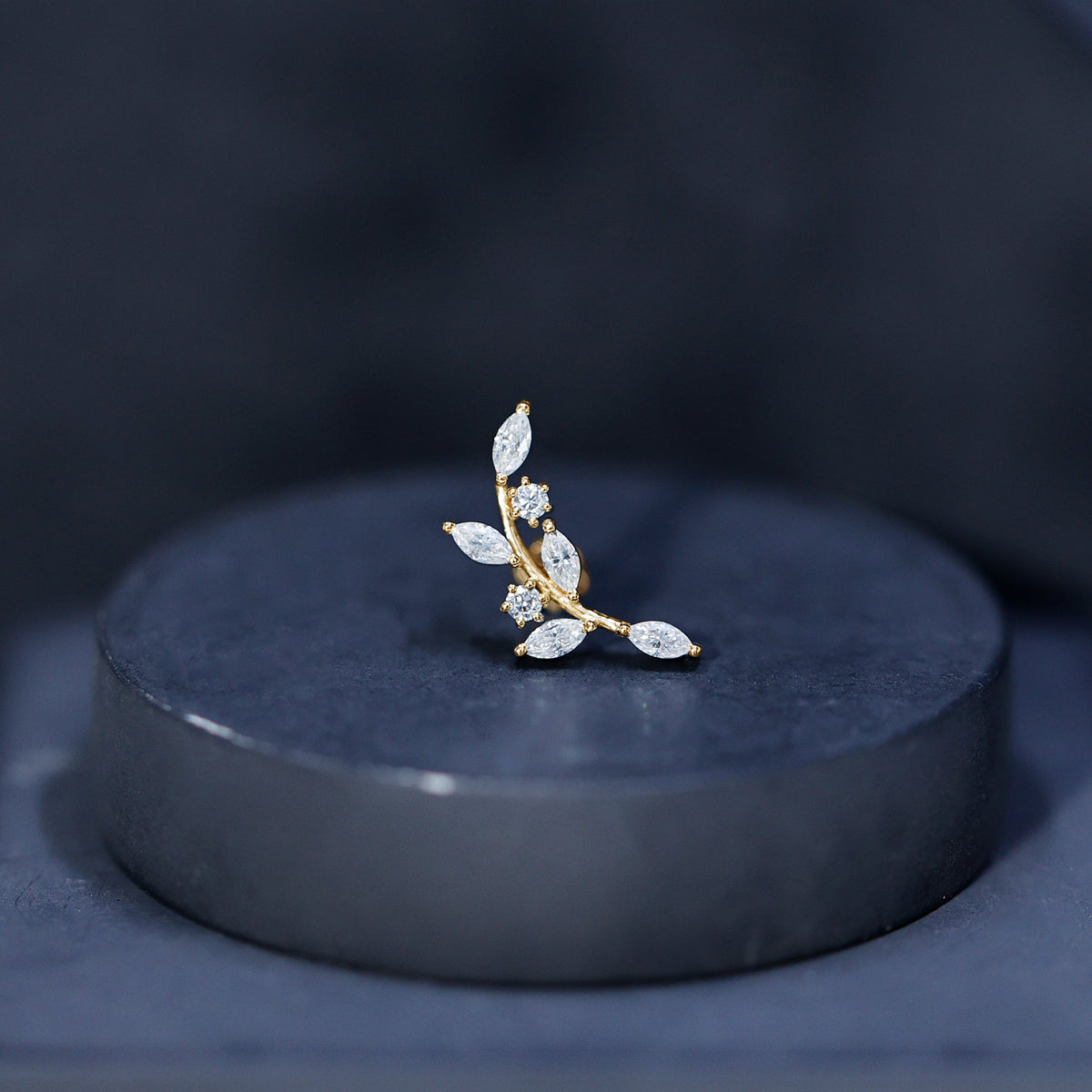 Womens Marquise Diamond Leaf Crawler Earring