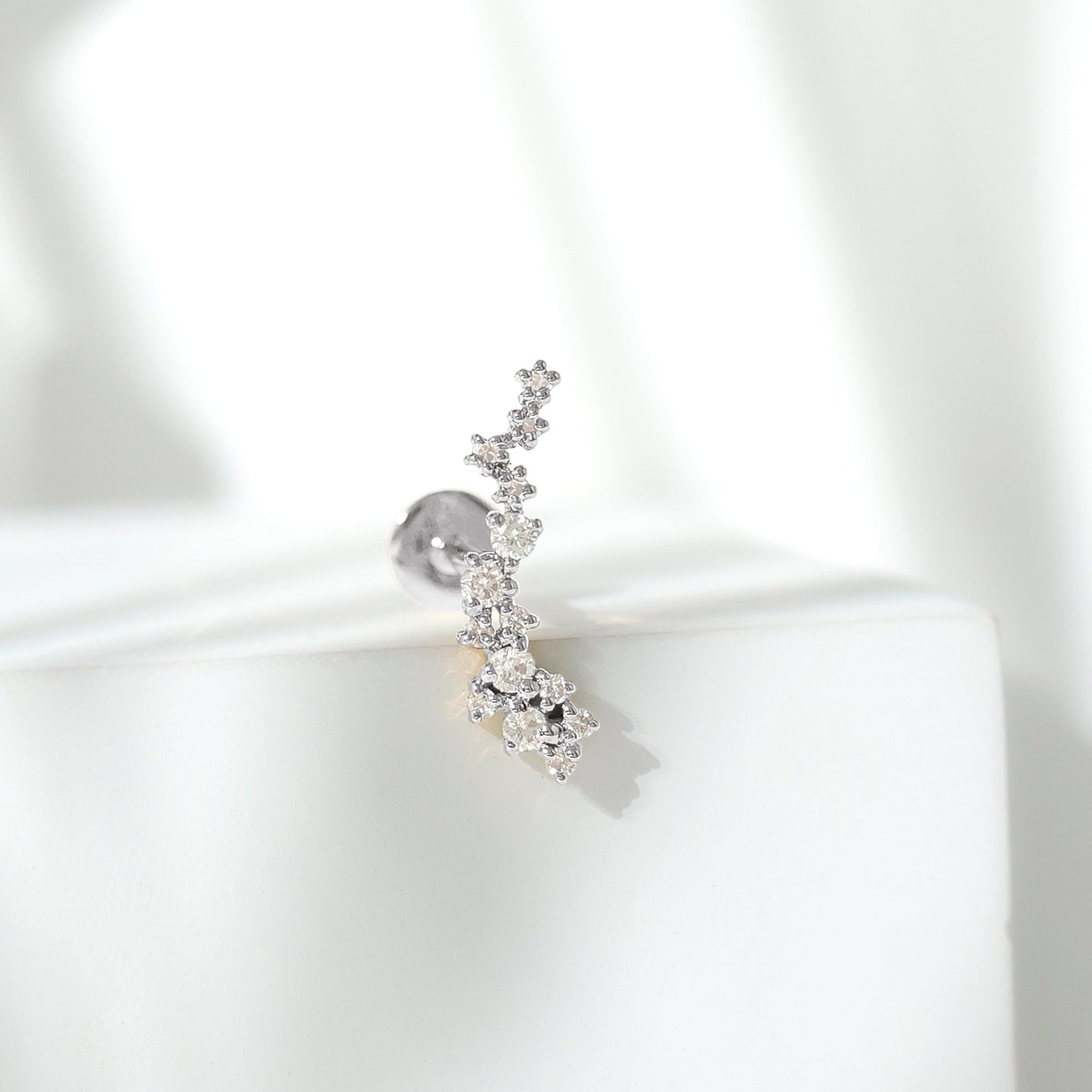 Natural Diamond Cluster Crawler Earring for Helix Piercing