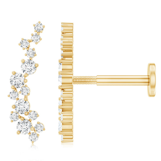 Natural Diamond Cluster Crawler Earring for Helix Piercing