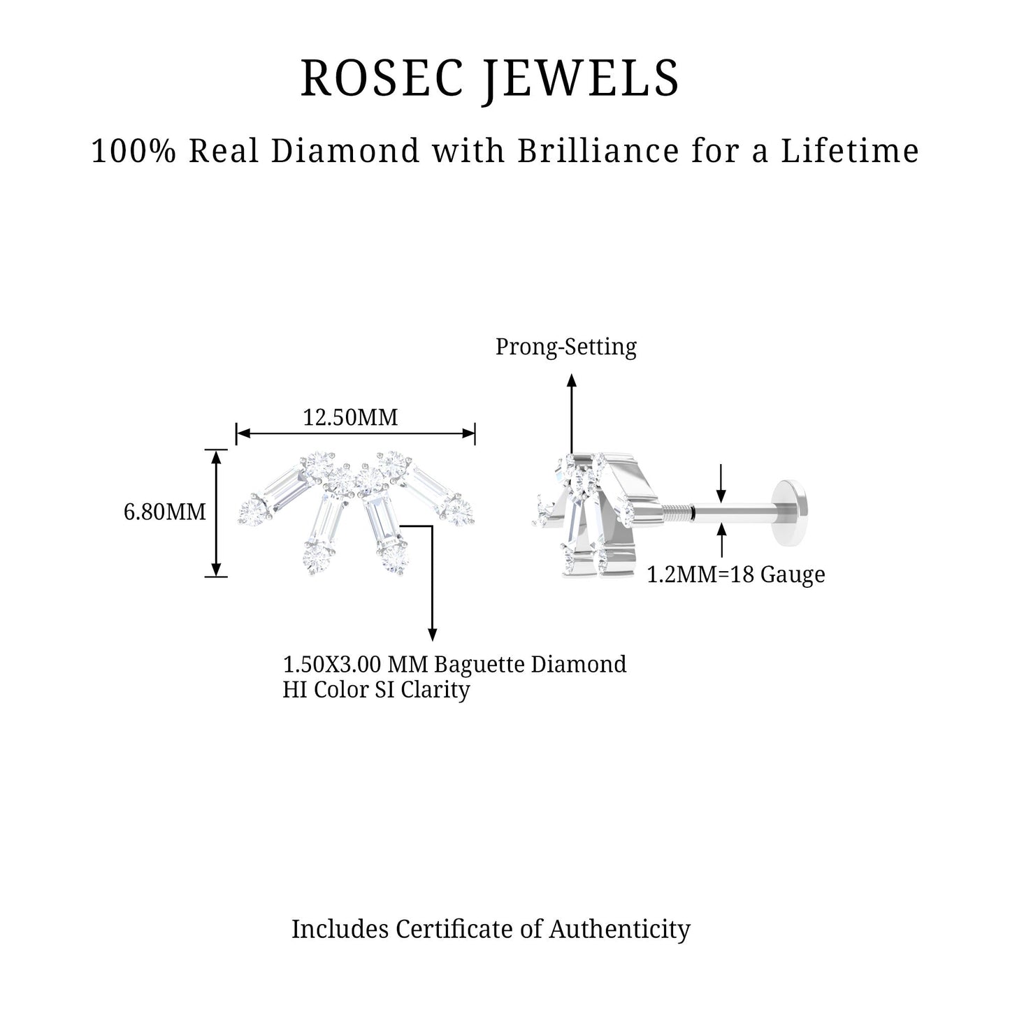 Baguette Diamond Fan Cartilage Earring