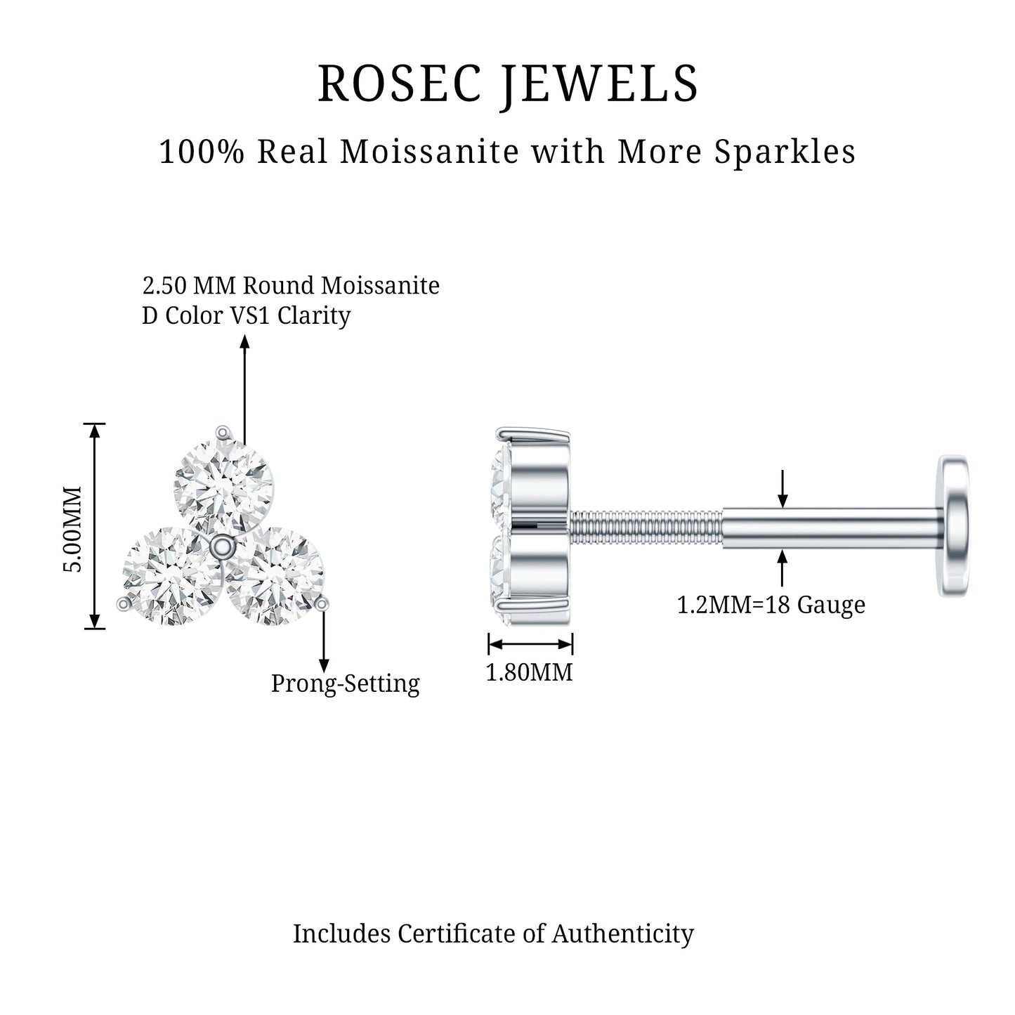 Tiny Moissanite Trio Flower Earring for Helix Piercing