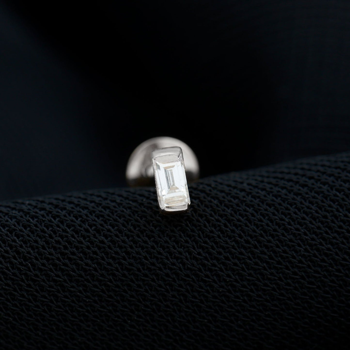 Baguette Moissanite Tragus Earring in Bar Setting