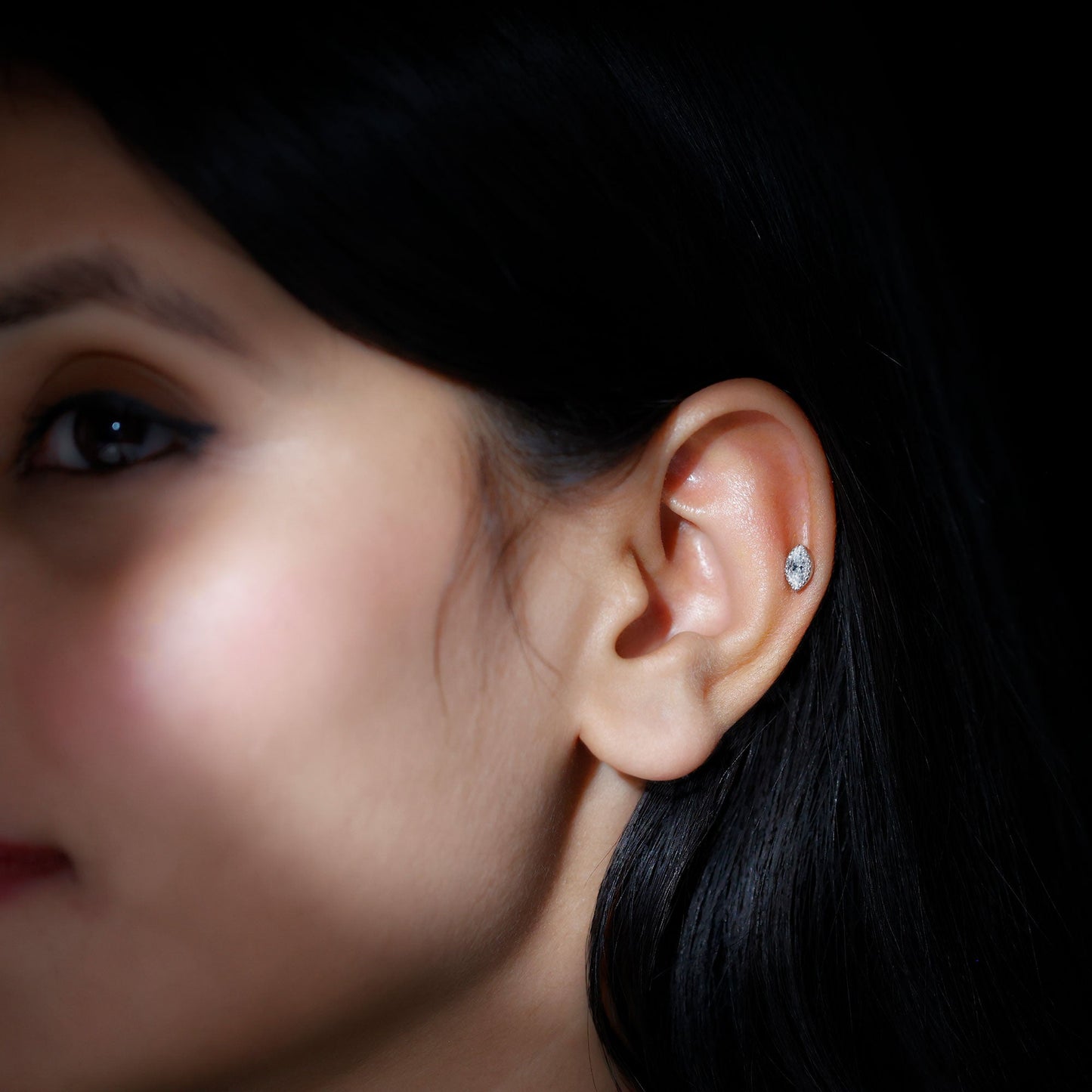 Marquise Moissanite Solitaire Tragus Earring in Bezel Setting