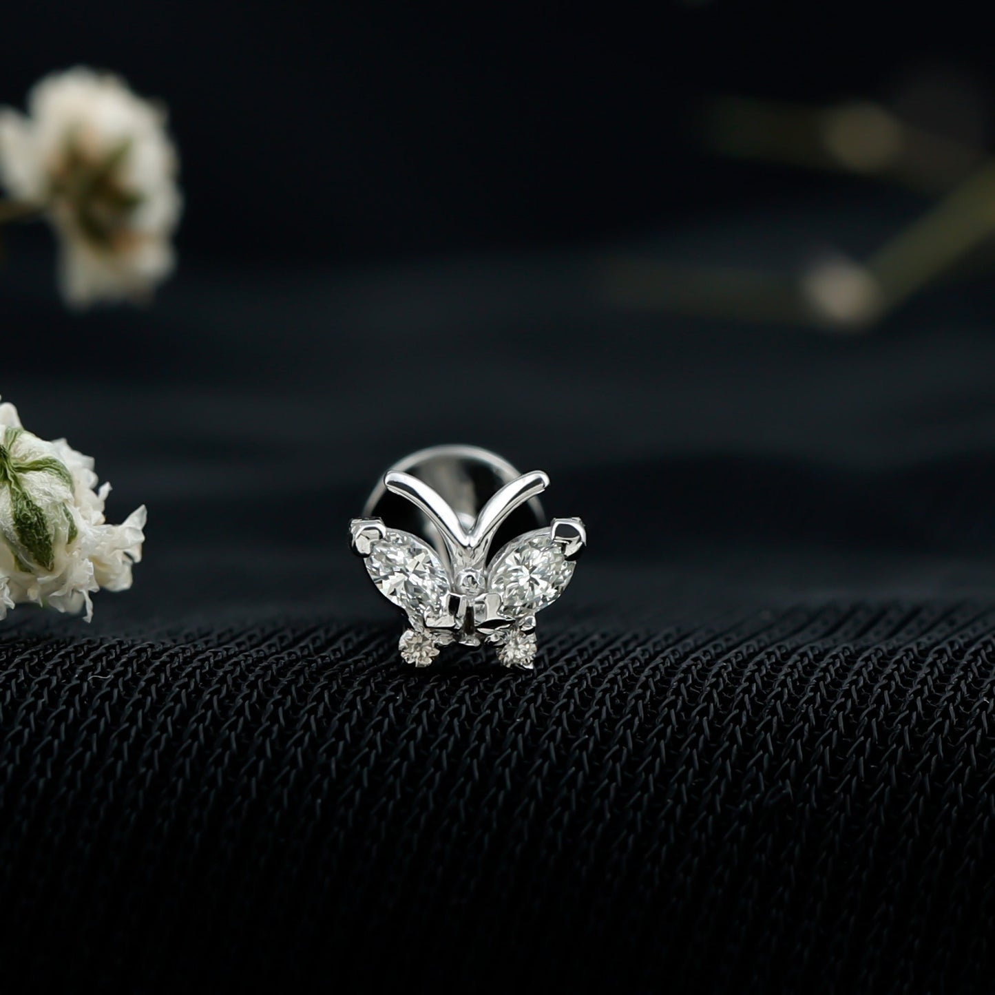 Natural Diamond Butterfly Earring for Helix Piercing