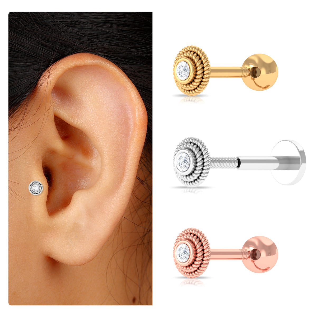 Minimal Diamond Conch Earring in Bezel Setting