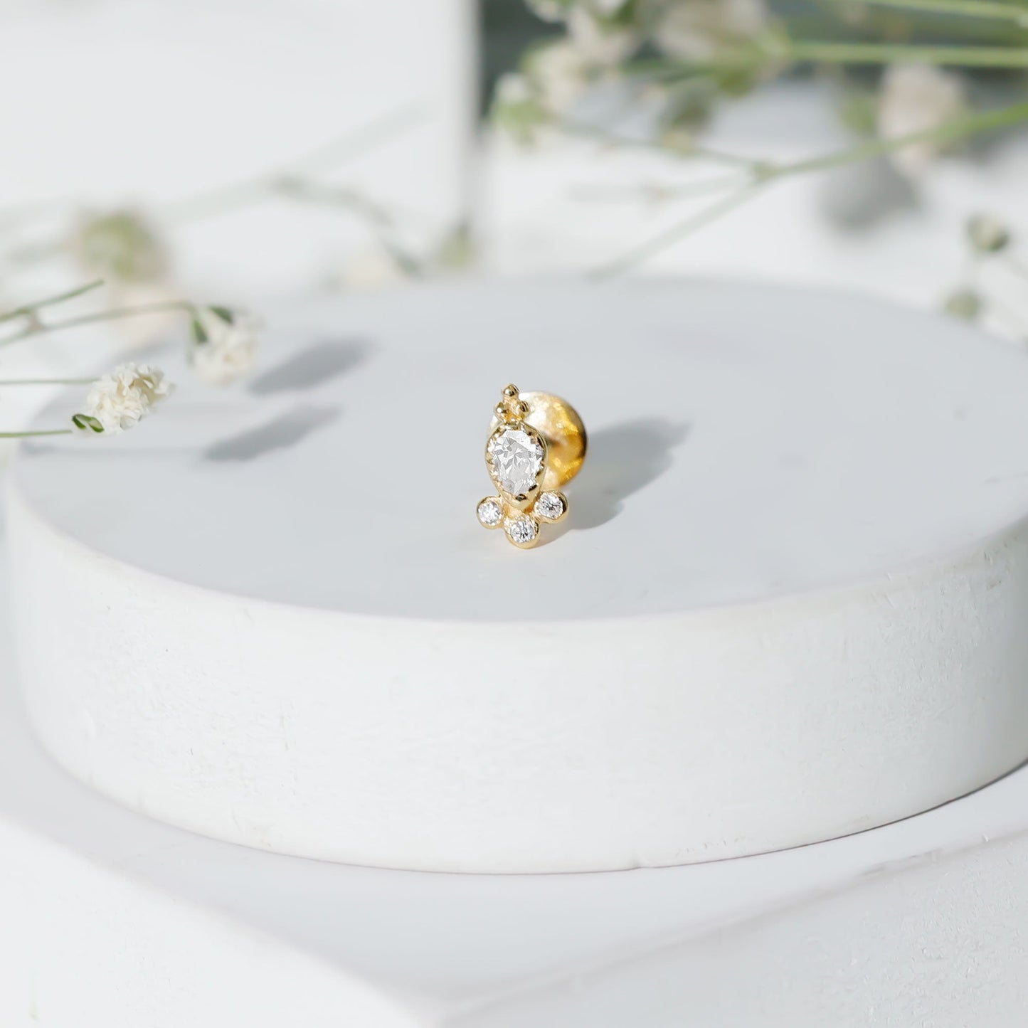 Vintage Style Moissanite Tragus Earring in Bezel Setting