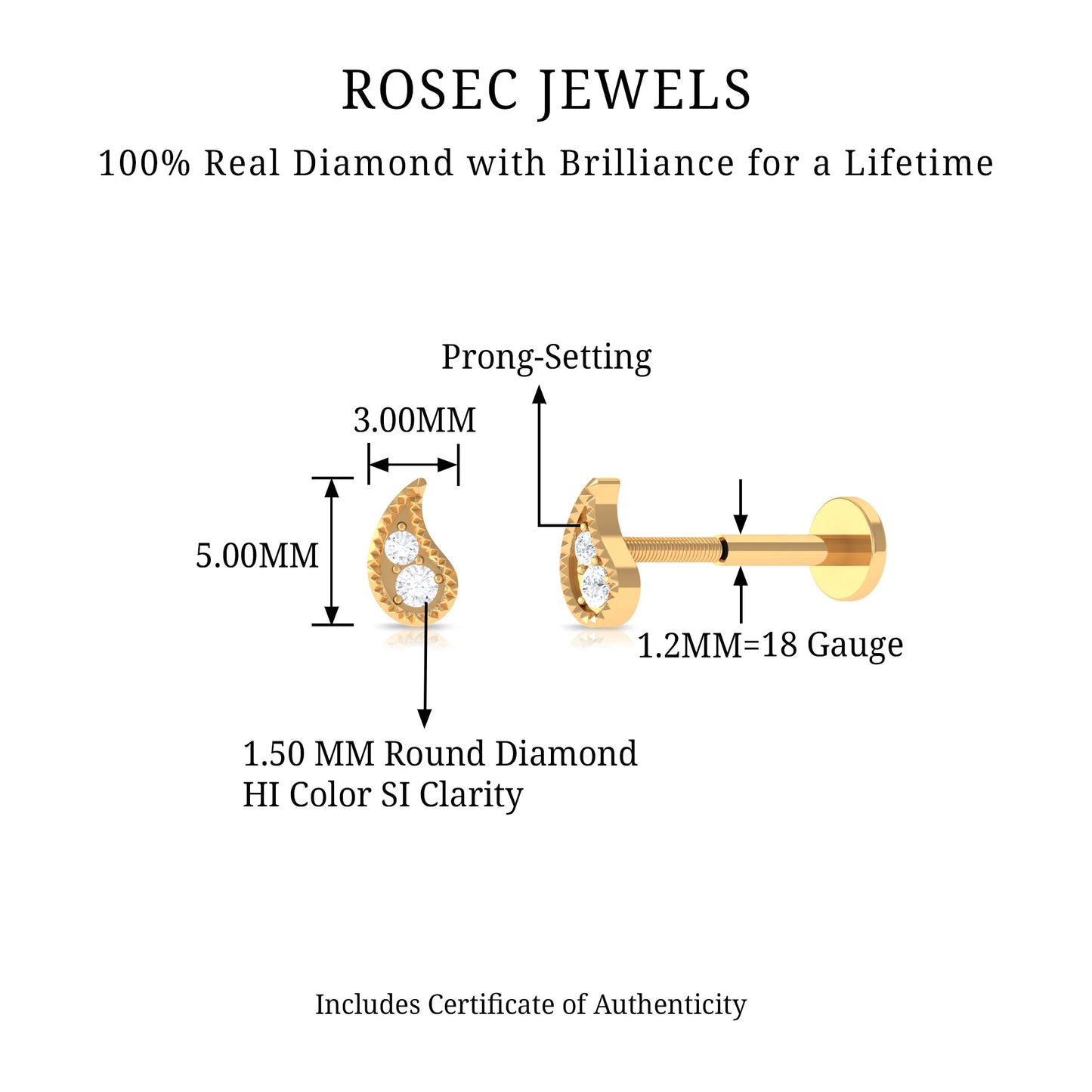 Natural Diamond Petal Cartilage Earring