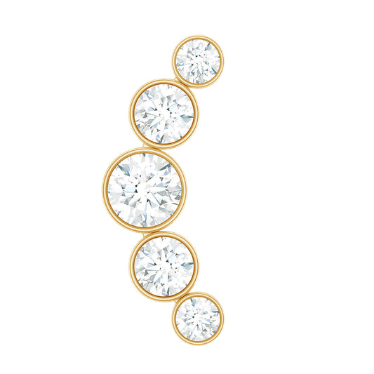 Bezel Set Moissanite Curved Helix Earring in Graduated Style