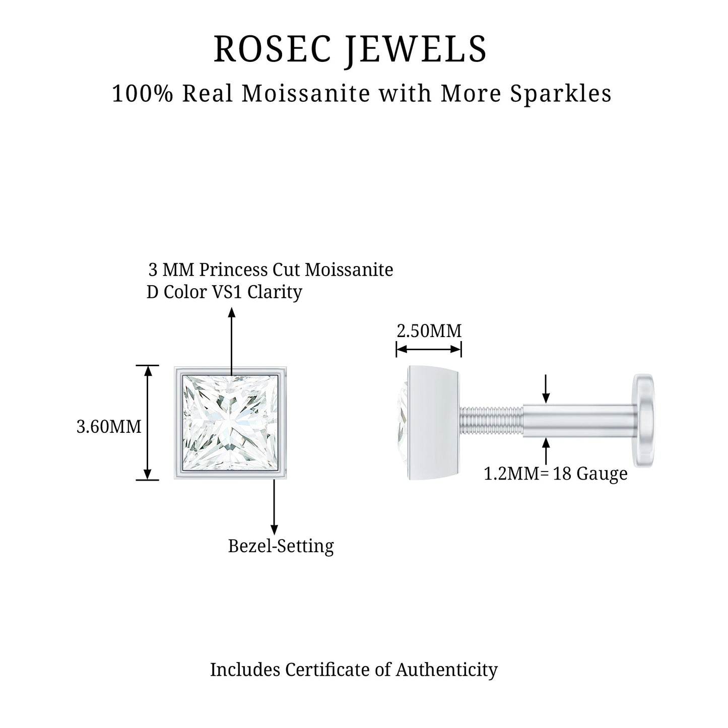 Princess Cut Moissanite Solitaire Conch Earring