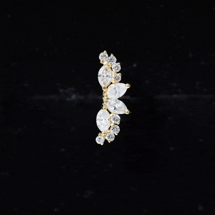 Marquise and Round Moissanite Curved Crawler Earring