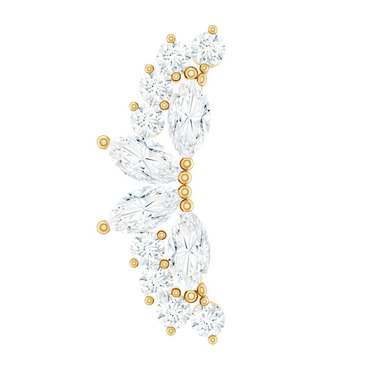 Marquise and Round Moissanite Curved Crawler Earring