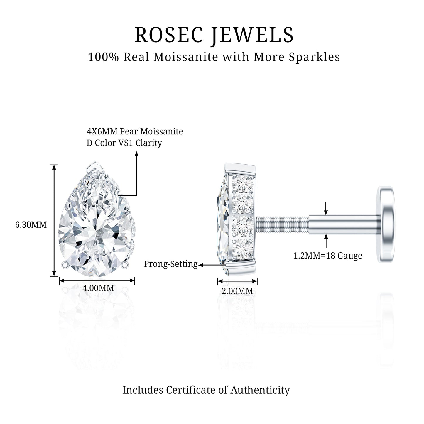 Pear Shaped Moissanite Solitaire Cartilage Earring