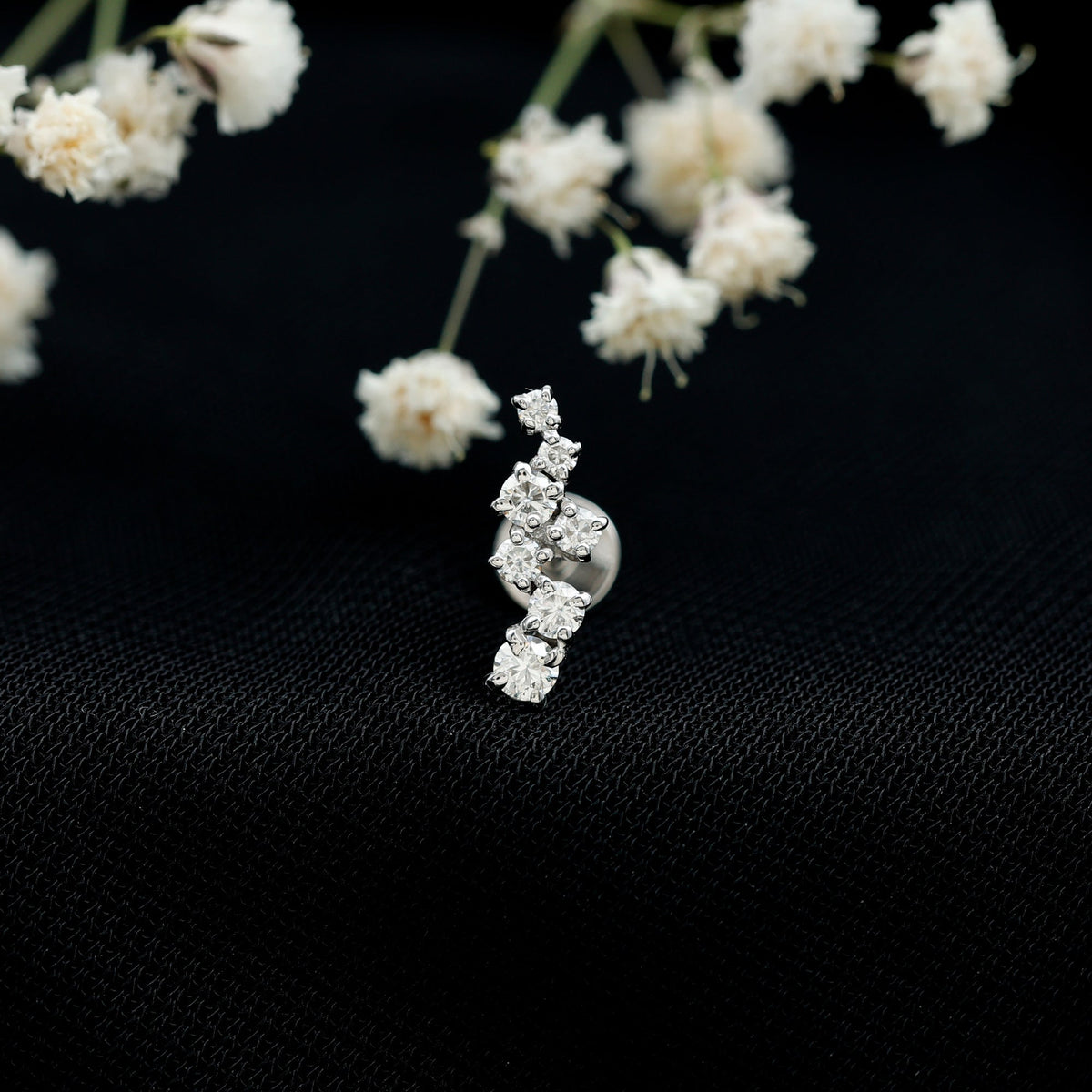 Round Moissanite Cluster Ear Crawler Earring for Helix Piercing
