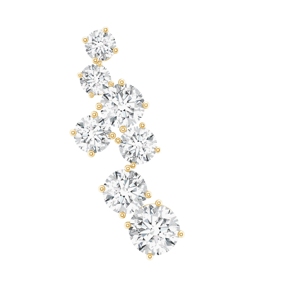 Round Moissanite Cluster Ear Crawler Earring for Helix Piercing