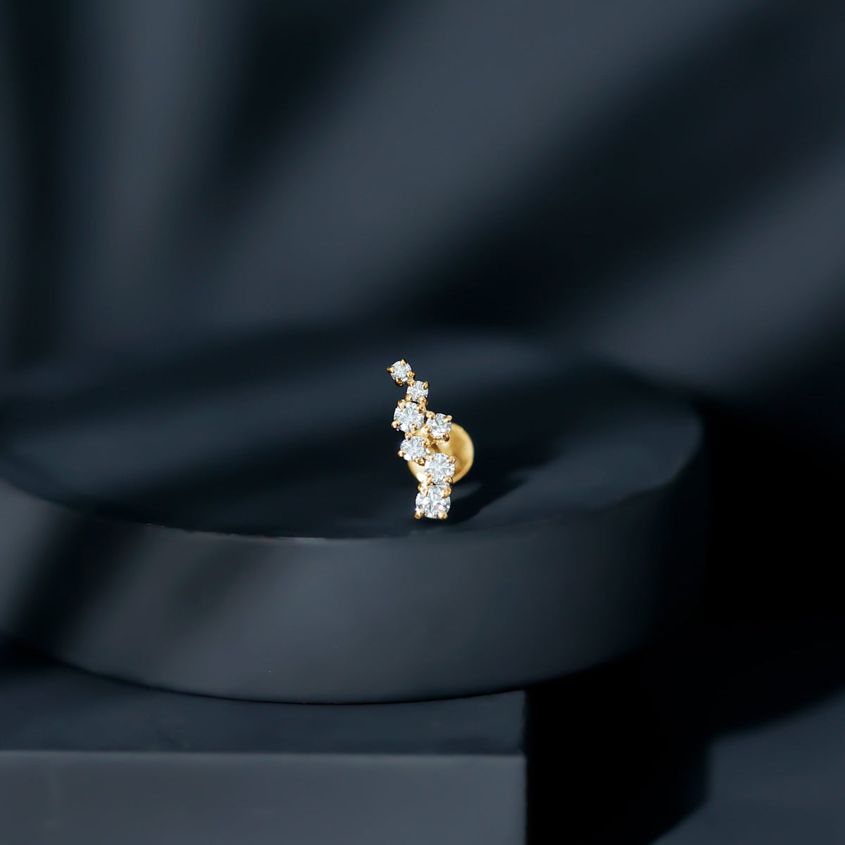 Round Moissanite Cluster Ear Crawler Earring for Helix Piercing