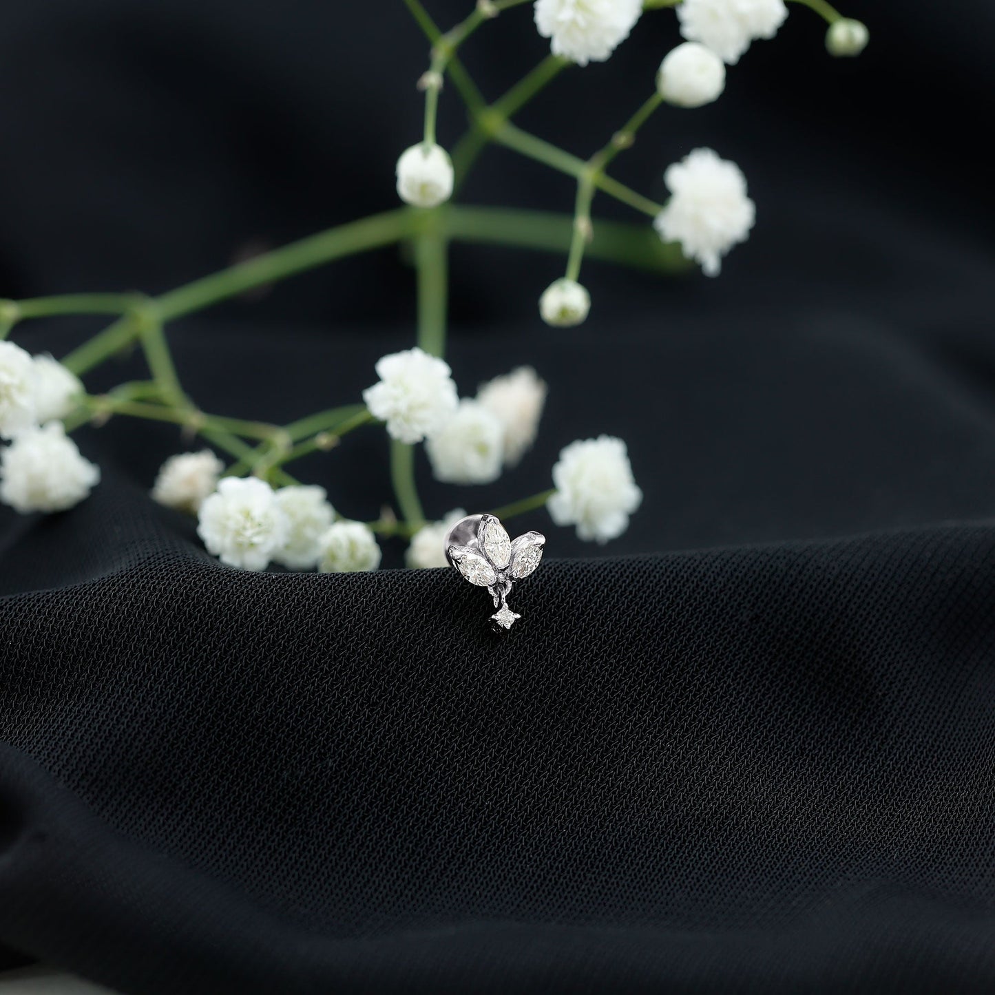 Real Diamond Lotus Flower Drop Earring for Cartilage Piercing