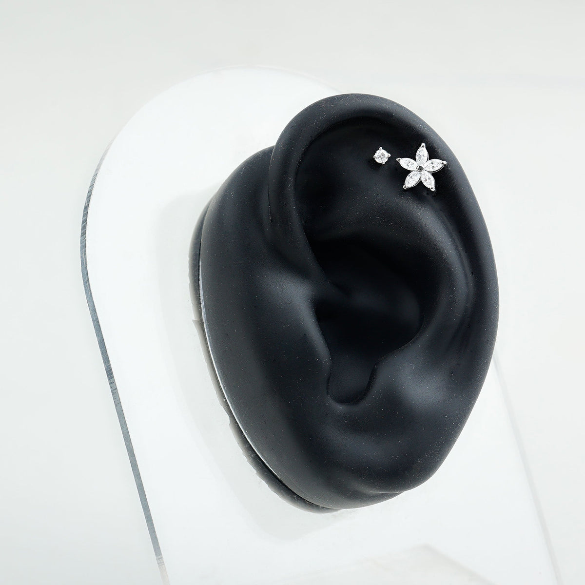 Marquise Moissanite Flower Cartilage Earring Set