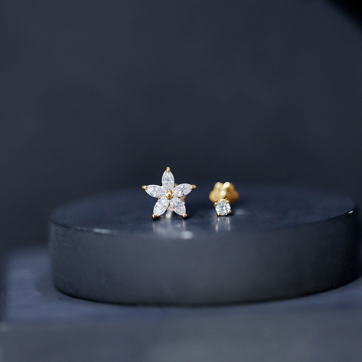 Marquise Moissanite Flower Cartilage Earring Set