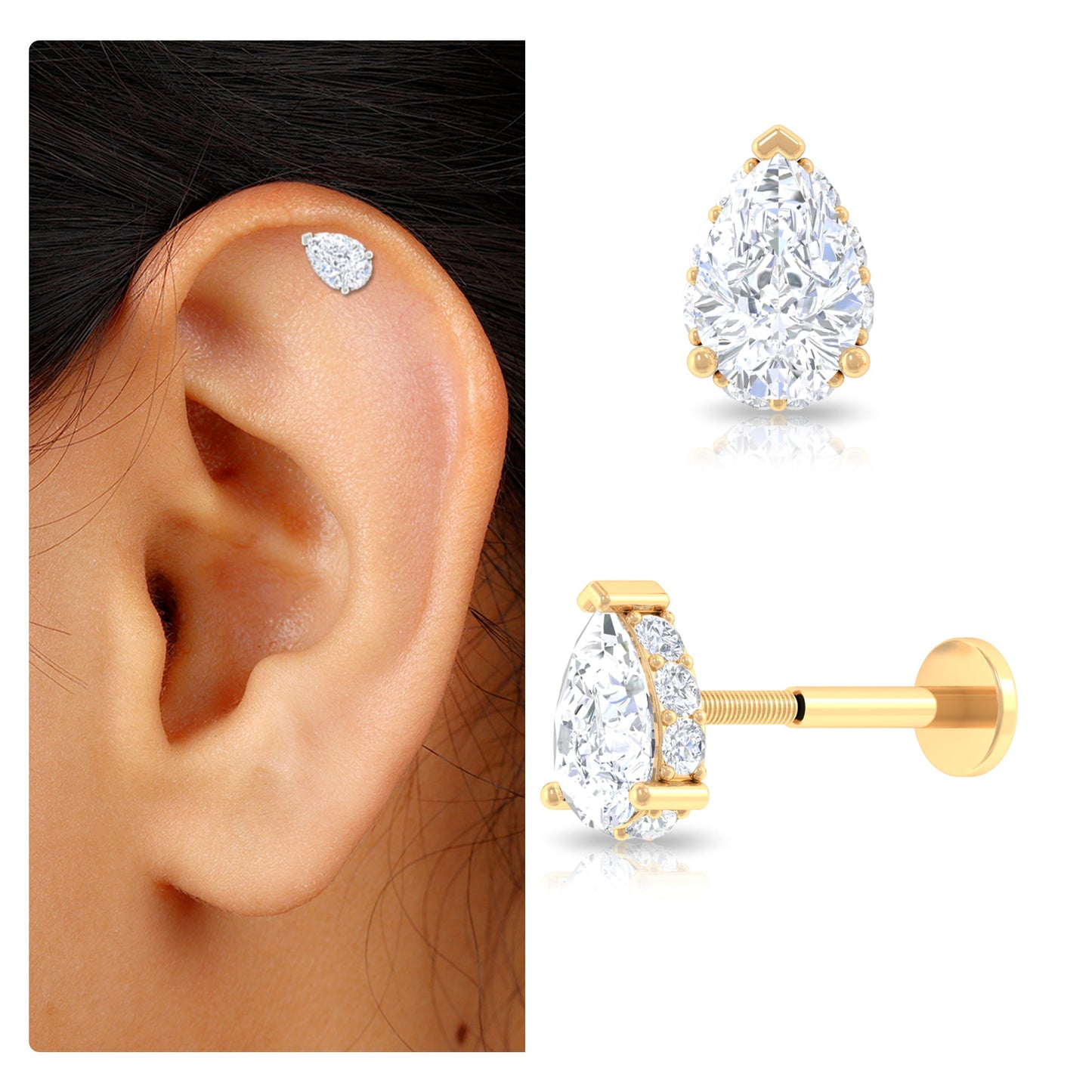Solitaire Diamond Teardrop Tragus Earring for Women