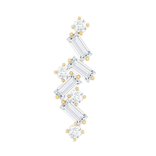 Baguette and Round Moissanite Cartilage Earring With Certificate