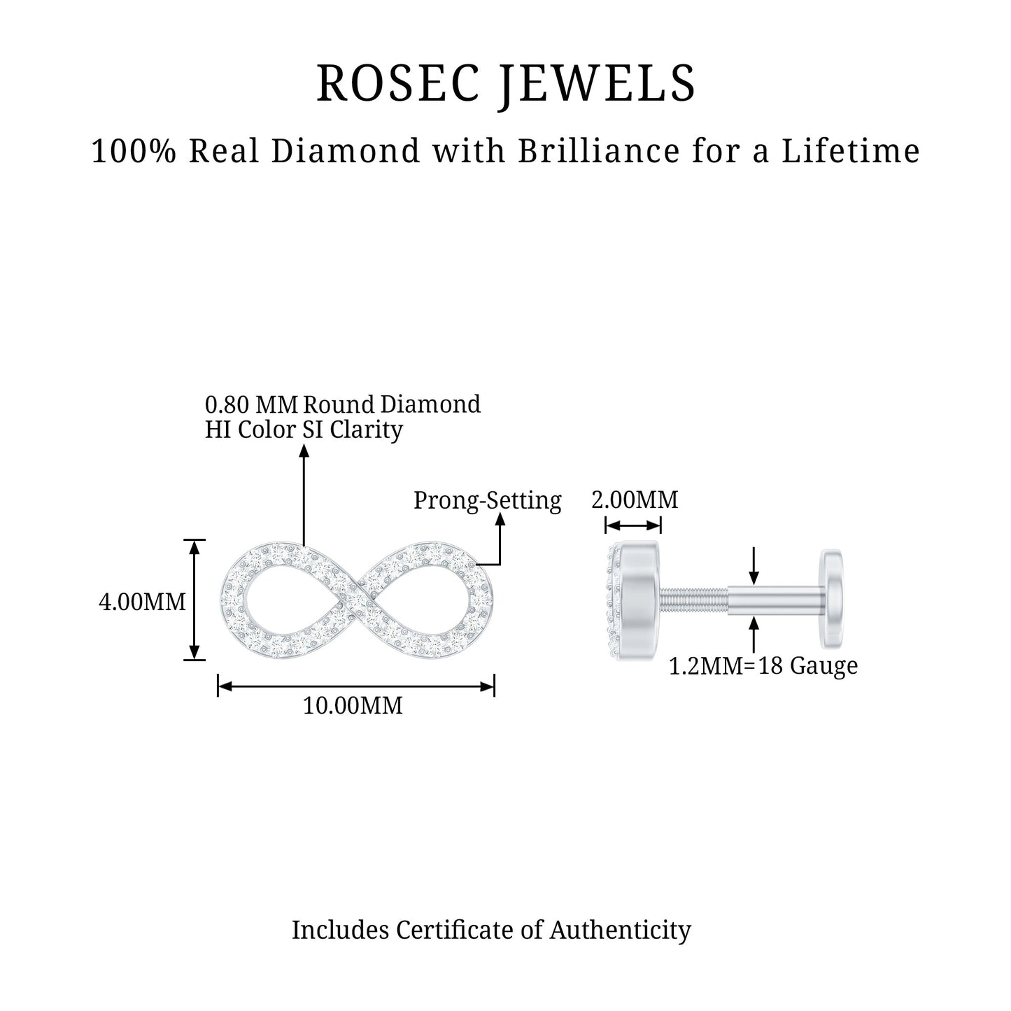 Round Diamond Infinity Earring for Cartilage Piercing