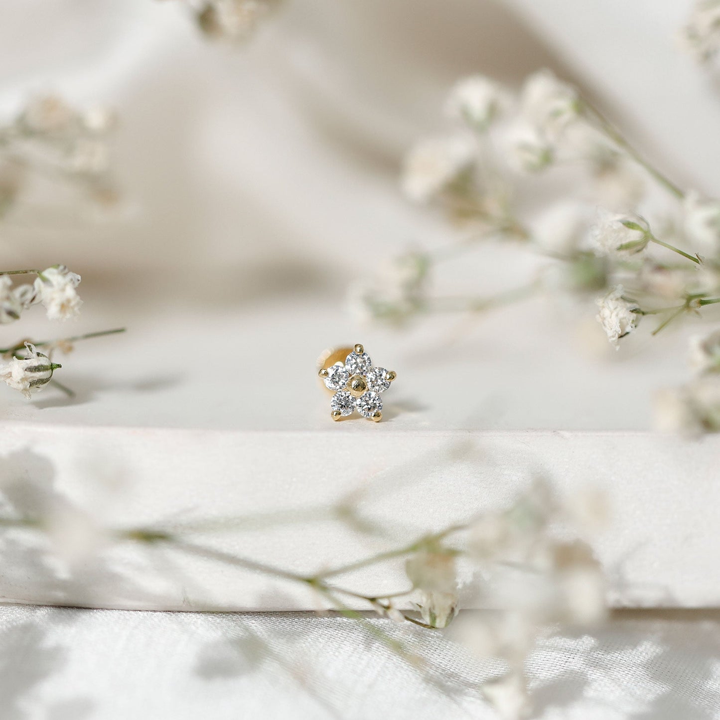 Certified Round Moissanite Flower Earring for Conch Piercing