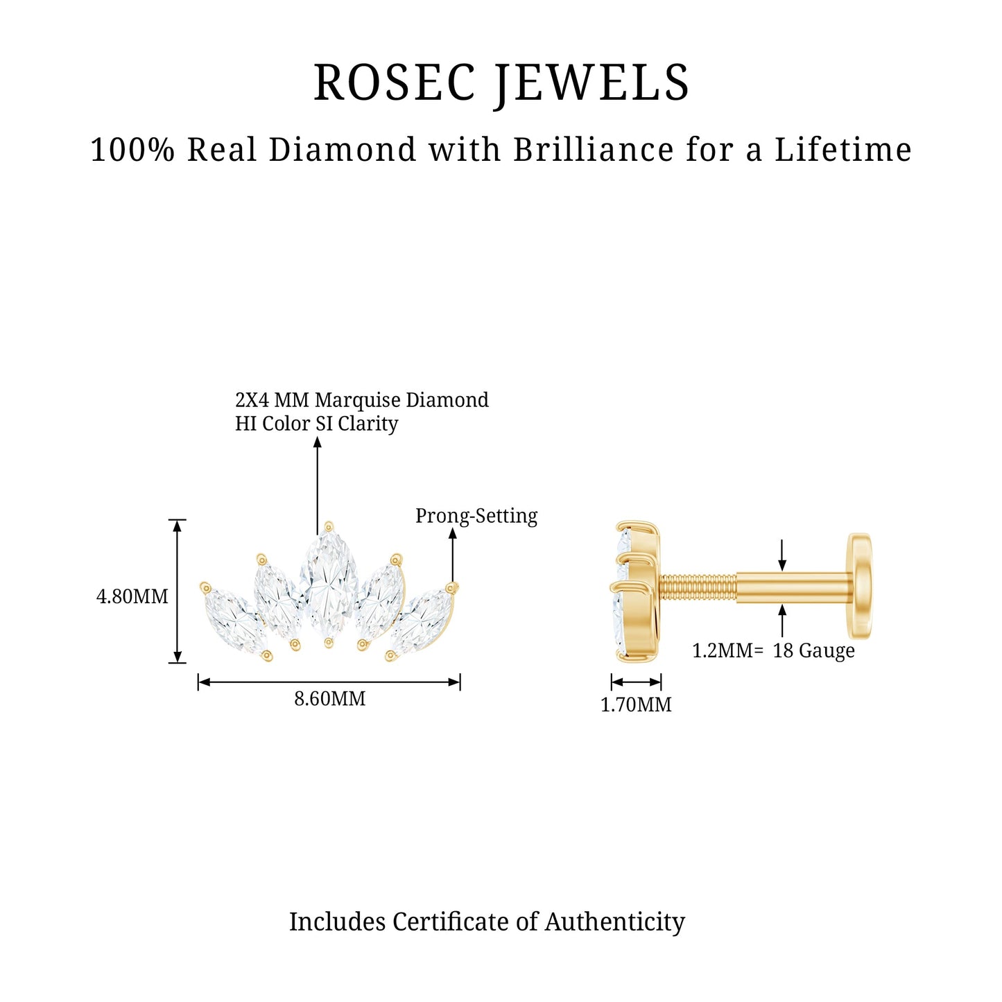 Certified Marquise Cut Diamond Helix Earring for Women