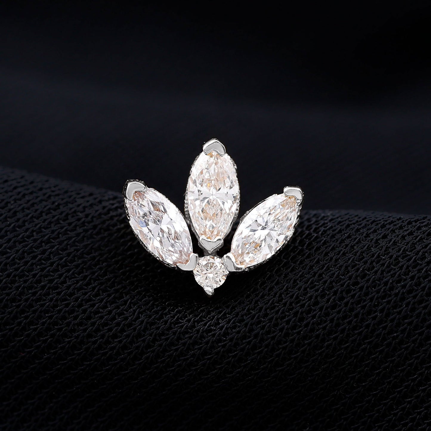 Marquise Diamond Lotus Flower Earring for Helix Piercing